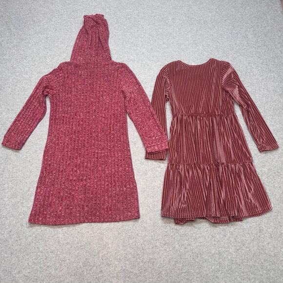 Shein Dress Bundle of 2 Girls 7Y Dusty Rose Ribbed Pullover Long Sleeve Velvet - Picture 2 of 8